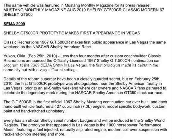 1967 Ford Shelby Gt 500 Cr Unknown full